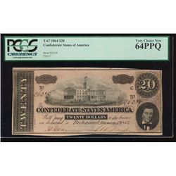 1864 $20 Confederate States of America Note PCGS 64PPQ