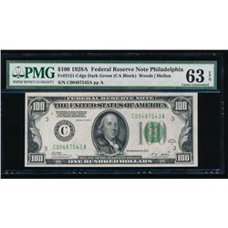 1928A $100 Philadelphia Federal Reserve Note PMG 63EPQ