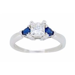 14KT White Gold 0.51ct GIA Cert Diamond and Sapphire Ring