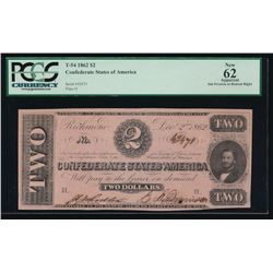 1862 $2 Confederate States of America Note PCGS 62