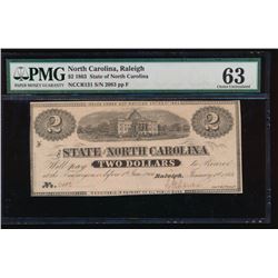 1863 $2 North Carolina Obsolete Note PMG 63