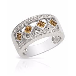 14KT White Gold 0.40ctw Yellow Sapphire and Diamond Ring