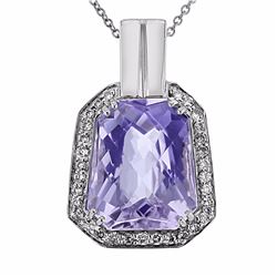 14KT White Gold 8.00ct Amethyst and Diamond Pendant with Chain