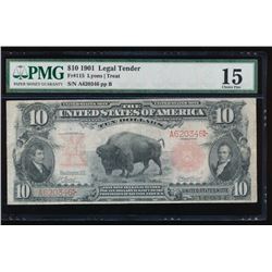 1901 $10 Bison Legal Tender Note PMG 15