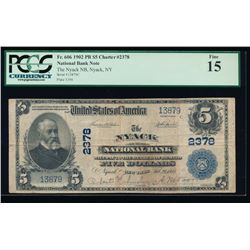 1902 $5 Nyack National Bank Note PCGS 15