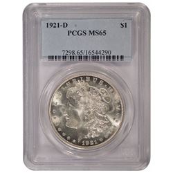 1921-D $1 Morgan Silver Dollar Coin PCGS MS65