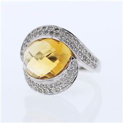 14KT White Gold 9.00ct Citrine and Diamond Ring