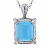 Image 1 : 14KT White Gold 6.35ct Turquoise and Diamond Pendant with Chain