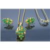 Image 1 : 14KT Yellow Gold Emerald and Diamond Earrings and Pendant with Chain