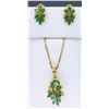 Image 2 : 14KT Yellow Gold Emerald and Diamond Earrings and Pendant with Chain