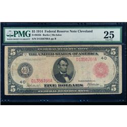 1914 $5 Cleveland Red Seal Note PMG 25