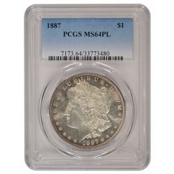 1887 $1 Morgan Silver Dollar Coin PCGS MS64PL