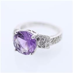 18KT White Gold 3.17ct Amethyst and Diamond Ring