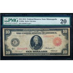 1914 $10 Minneapolis Red Seal Federal Reserve Note PMG 20