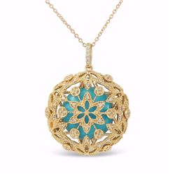 14KT Yellow Gold 5.46ct Turquoise and Diamond Pendant with Chain