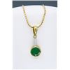 Image 1 : 14KT Yellow Gold Emerald and Diamond Pendant with Chain