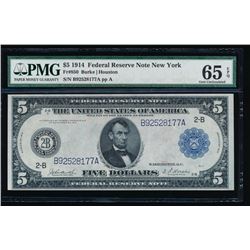 1914 $5 New York Federal Reserve Bank Note PMG 65EPQ