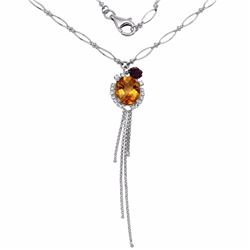 14KT White Gold 5.07ctw Citrine Amethyst and Diamond Pendant with Chain