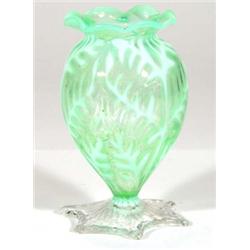 Green leaf design vaseline glass vase on  …