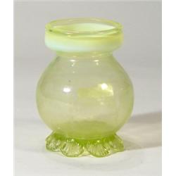 Green vaseline glass hyacinth bulb vase, 1…