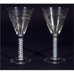 Pair of 19th century air twist stem wine g…