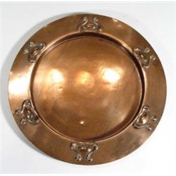 Circular copper tray, embossed with Art No…