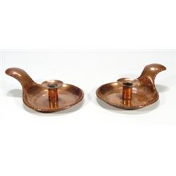 Pair of hammered copper Arts & Crafts cham…