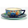 Image 1 : Longwy pottery cup and saucer, hand enamel…