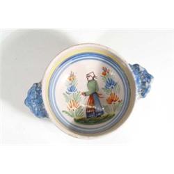 Twin handled Quimper bowl, hand painted wi…