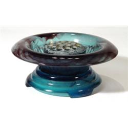 Blue cloud glass bowl on stand with rose, …