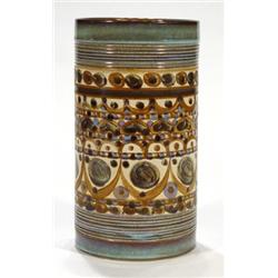 Cylindrical Denby vase, hand painted with …