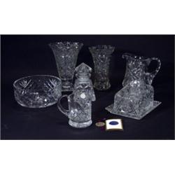 Seven items of cut crystal including a wat…