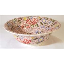 Victorian pottery washbowl, hand coloured …