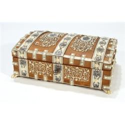 Anglo Indian hard wooden bone sewing box w…