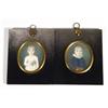 Image 1 : Pair of gilt and ebonised wooden framed po…