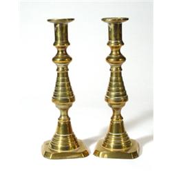 Pair of Victorian square base brass candle…