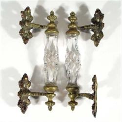 Pair of cut glass and brass door handles, …