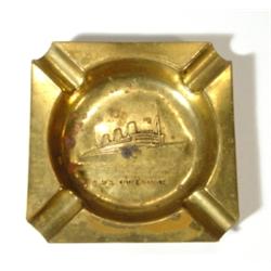 Square brass shipping ashtray, embossed wi…