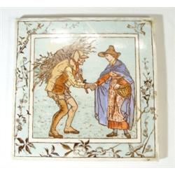 Minton pottery tile, hand coloured and tra…