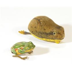 Tinplate and felt Schuco swimming frog and…