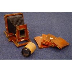 Mahogany Gandolfi half plate camera, assor…