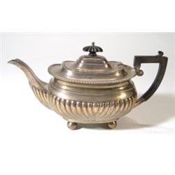 Queen Anne style silver teapot with ebony …