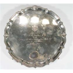 Circular silver four footed salver, Cheste…