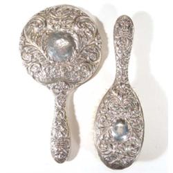 Silver backed hand mirror and matching bru…