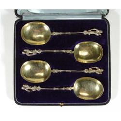 Boxed set of four Continental silver gilt …