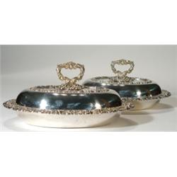 Pair of oval silver plated entree dishes w…