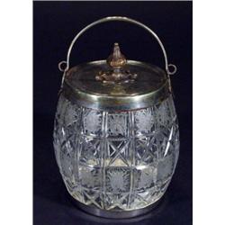 Victorian cut glass biscuit barrel with si…