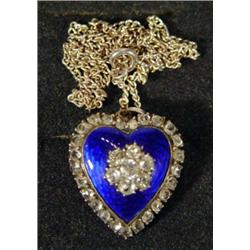 Gold diamond set and blue enamel heart sha…