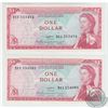 Pick #13a.  Pair of 1965 East Caribbean States $1 notes, Signature 2, Back Variety 1, S/N: B11 15408