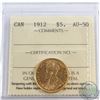 Canada 1912 $5 Gold ICCS Certified AU-50